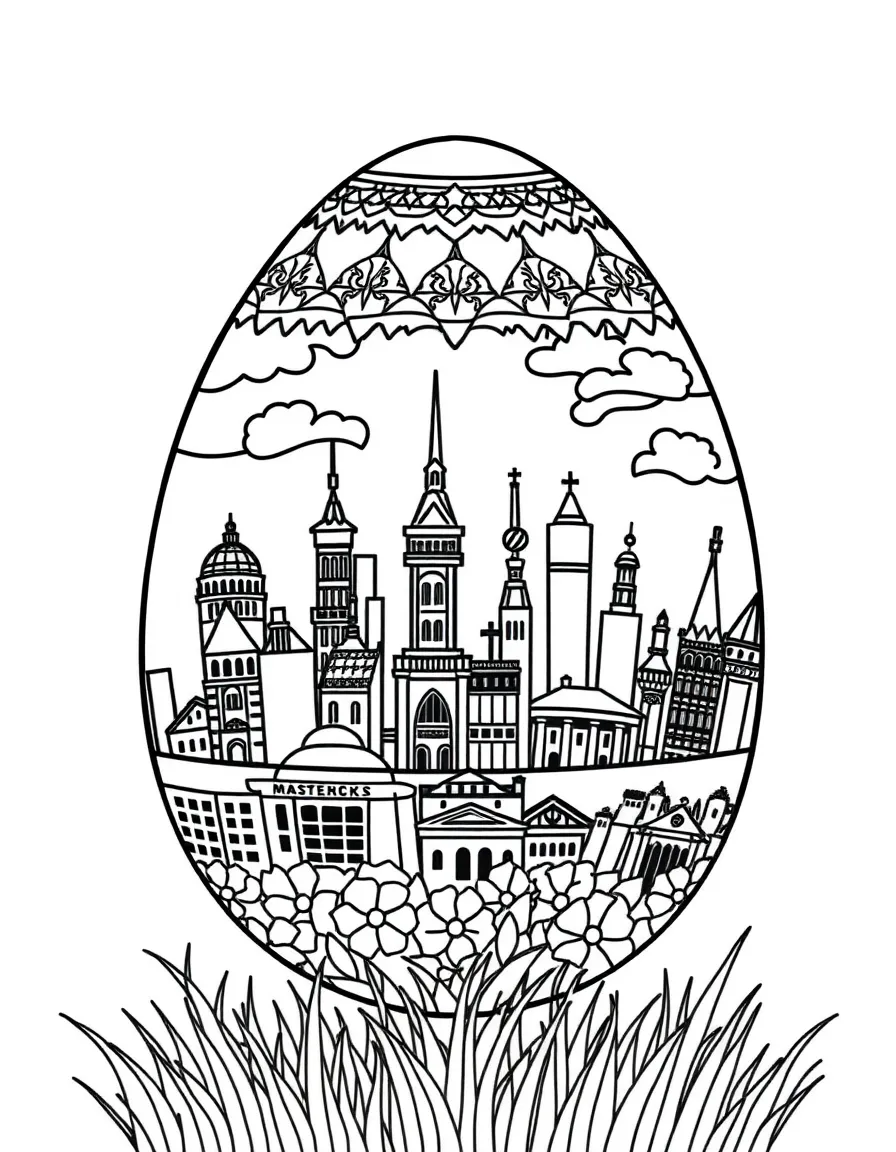 An Easter egg with famous landmarks from around the world