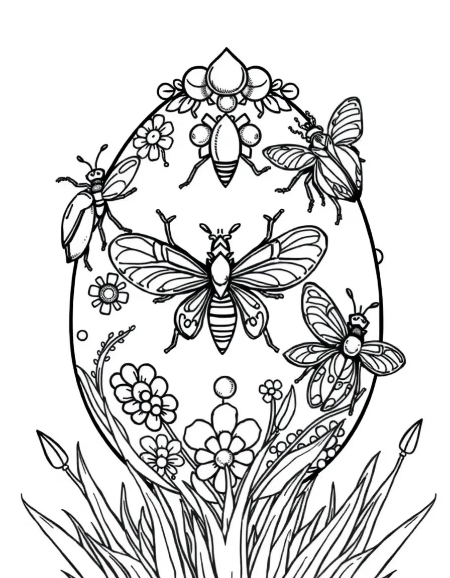 An Easter egg with jeweled bugs and insects