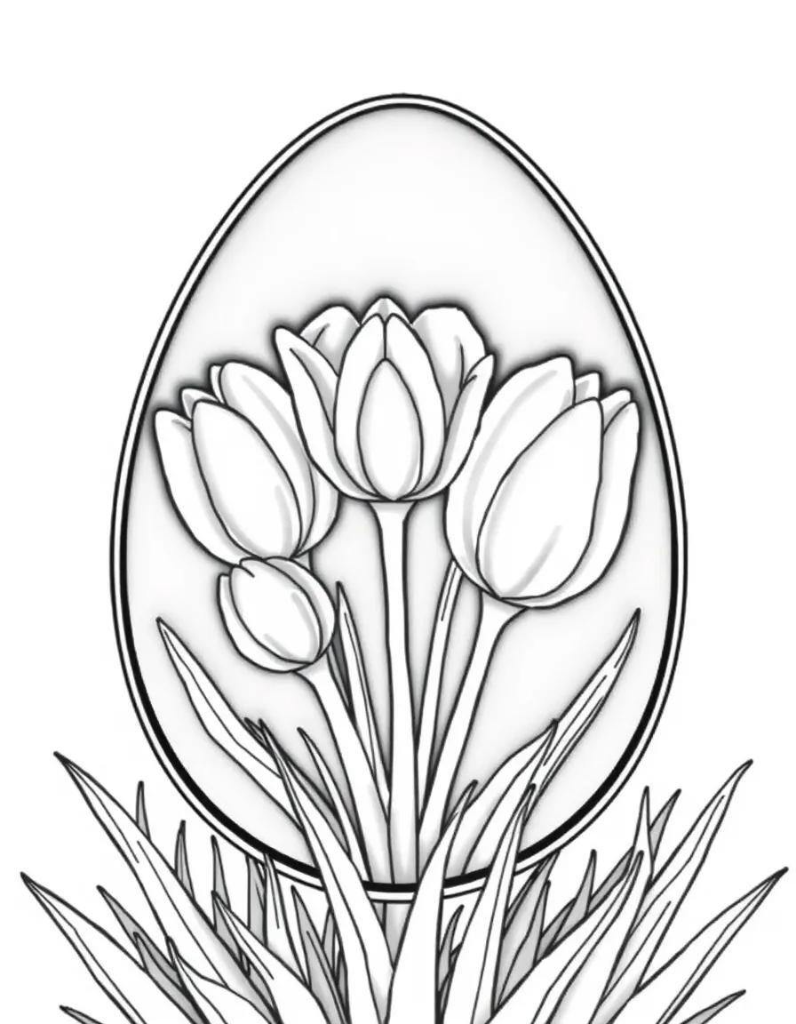 An Easter egg with x-ray views of spring flower bulbs