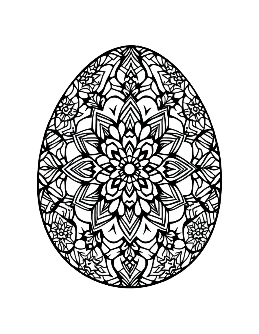 An Easter egg with geometric mandalas and zentangle patterns