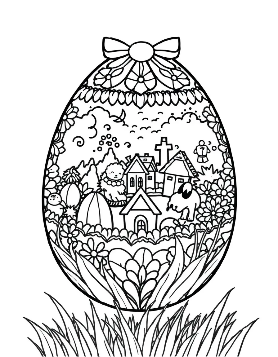 An Easter egg with hidden pictures within a larger design