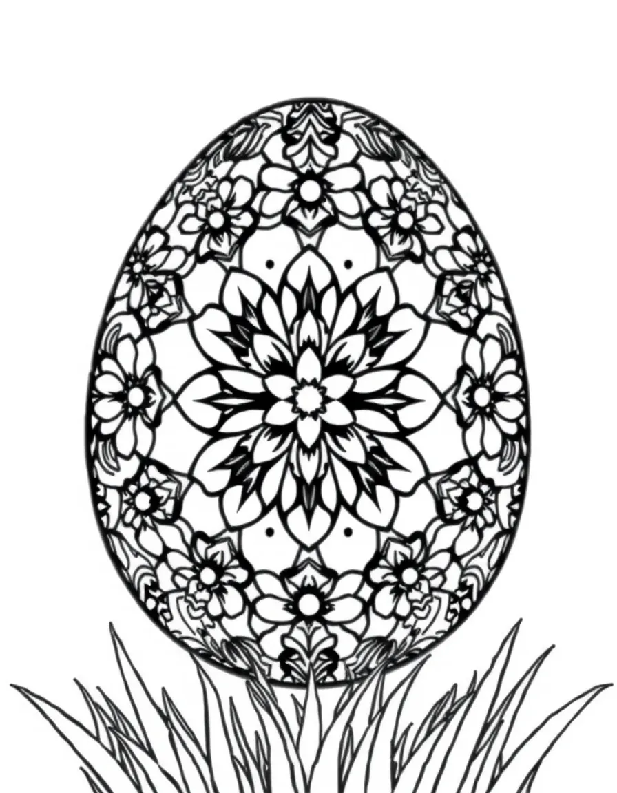 An Easter egg with kaleidoscope patterns of spring imagery