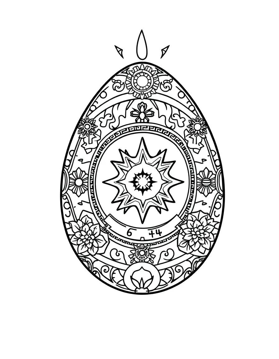An Easter egg with zodiac symbols and celestial designs