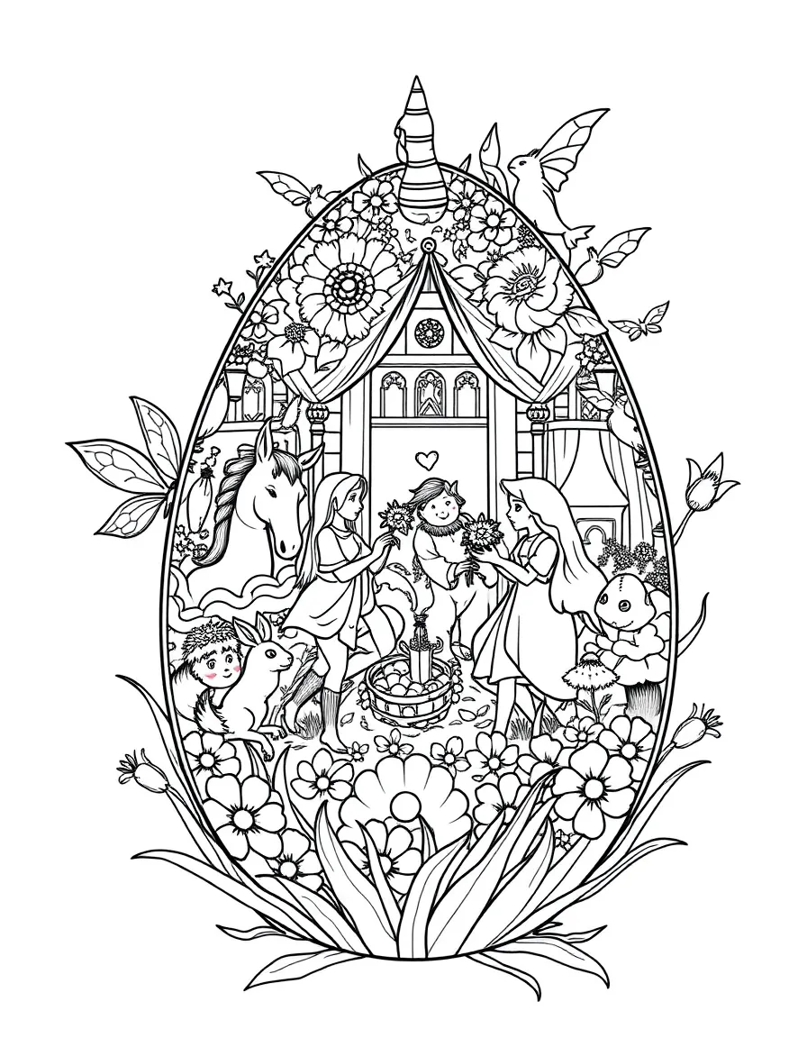 An Easter egg with fairy tale scenes from classic stories