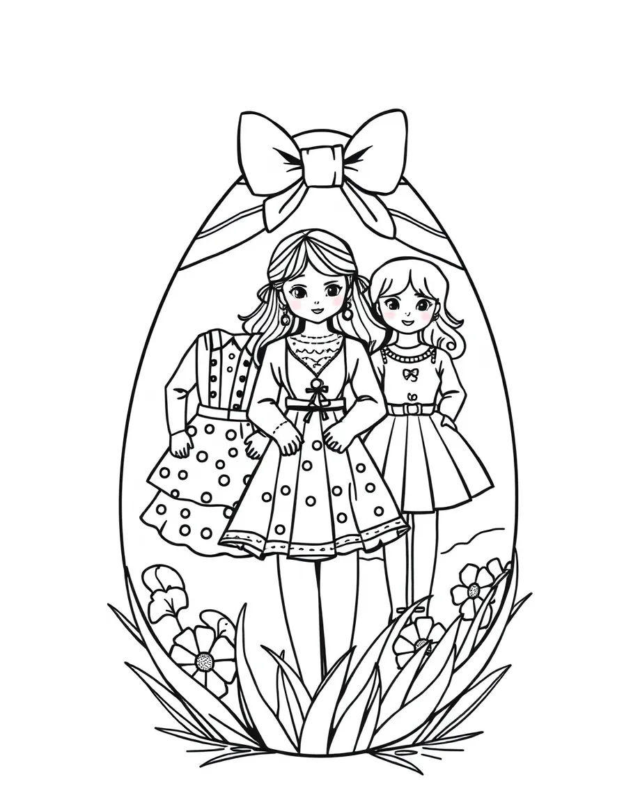 An Easter egg with paper doll outfits for spring fashion