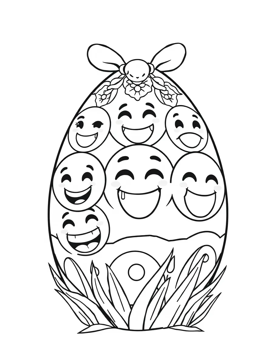 An Easter egg with emoji faces expressing spring emotions