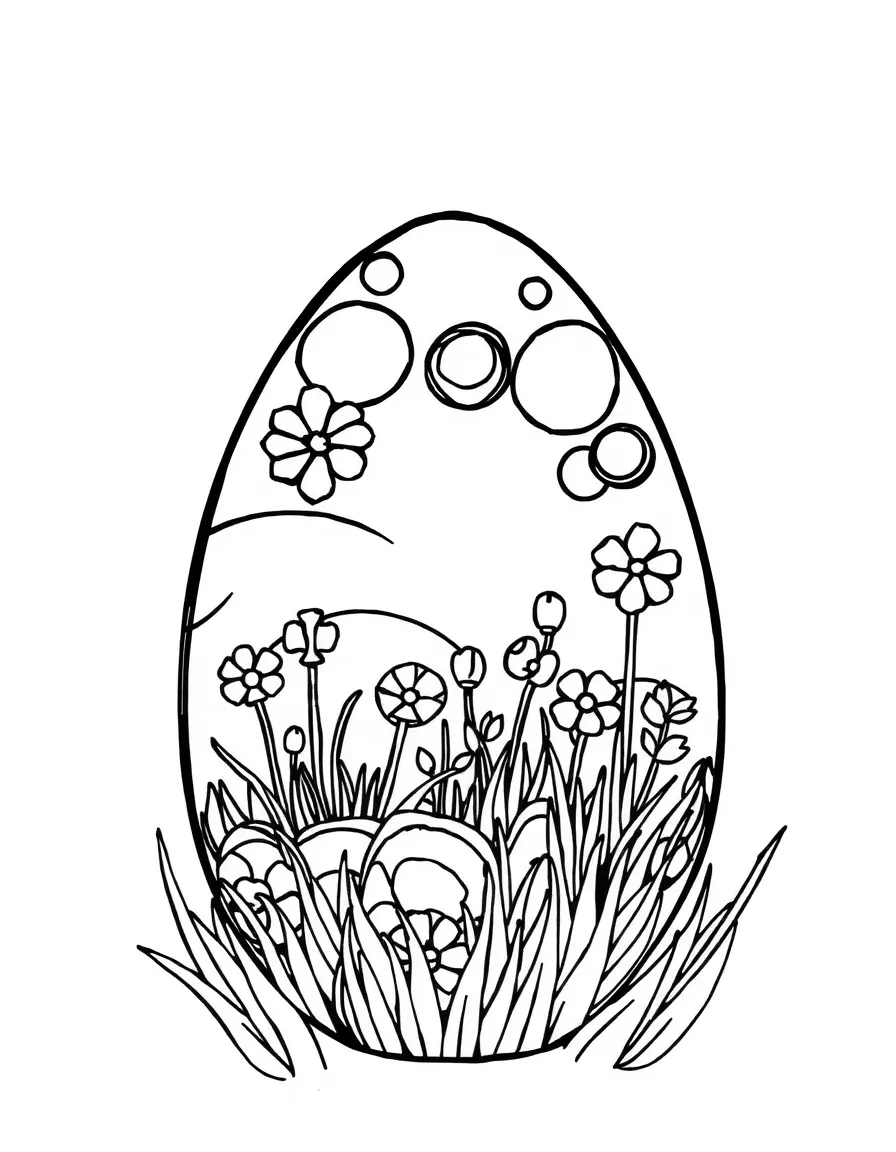 An Easter egg with fingerprint art creating spring scenes