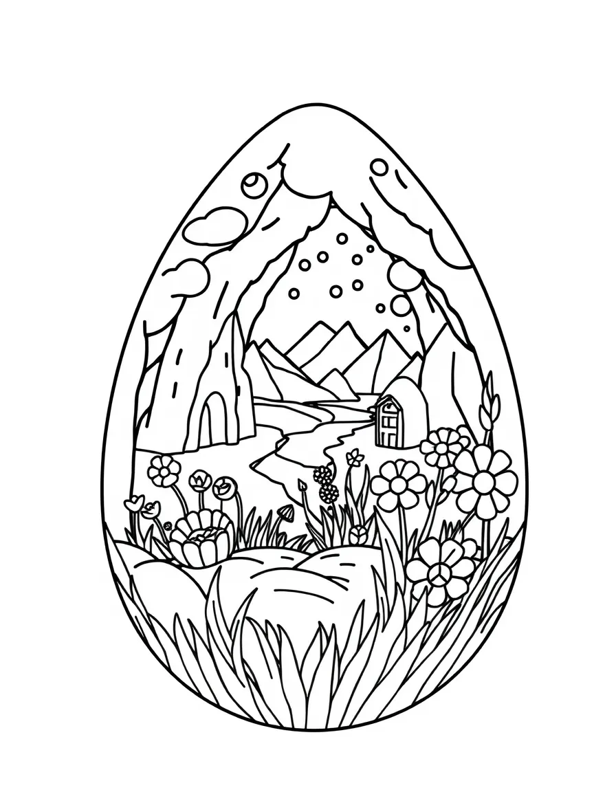 An Easter egg with igloo scenes transforming into spring