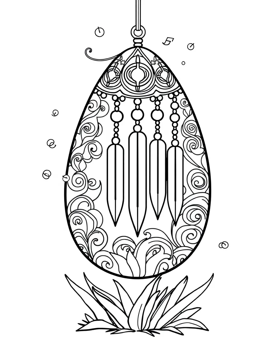 An Easter egg with windchimes creating musical patterns