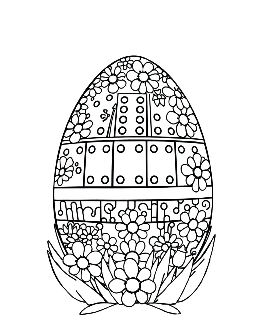 An Easter egg with dominoes arranged in spring patterns