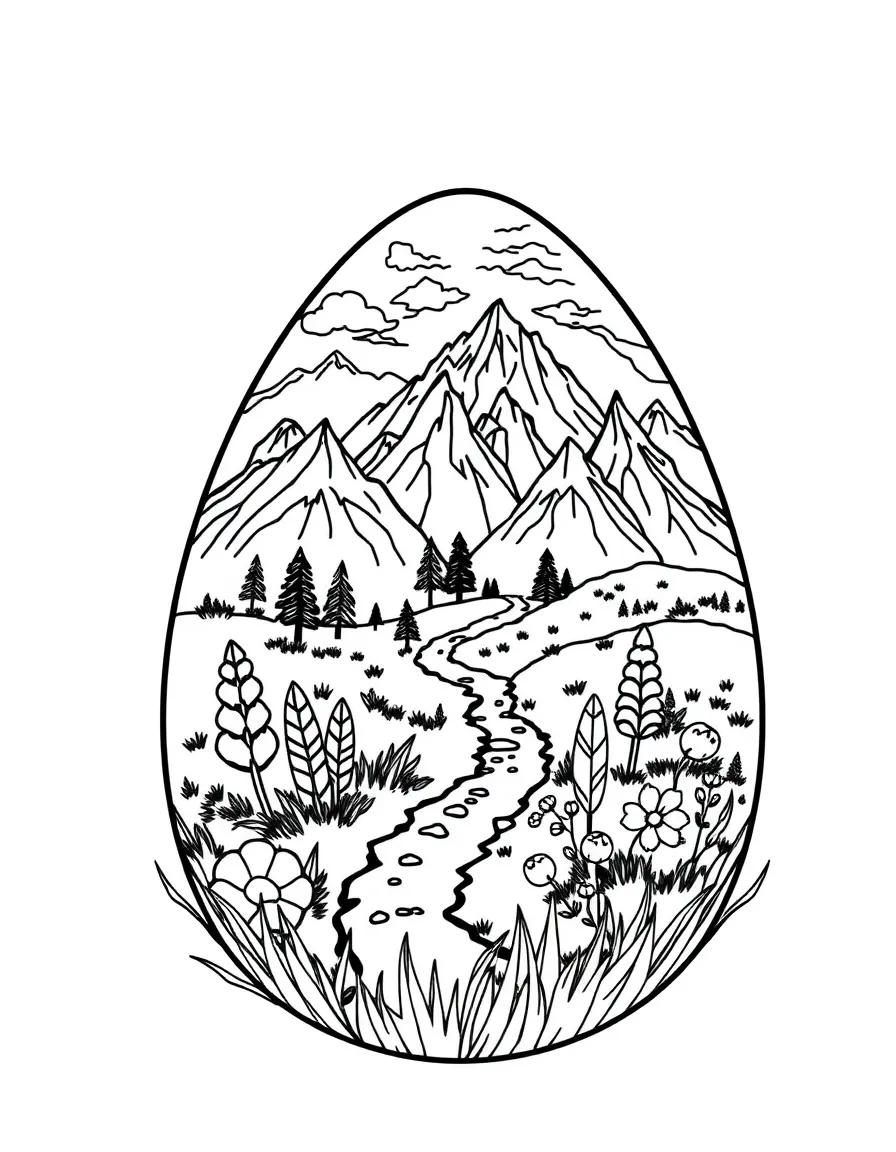 An Easter egg with hiking trail maps through spring landscapes