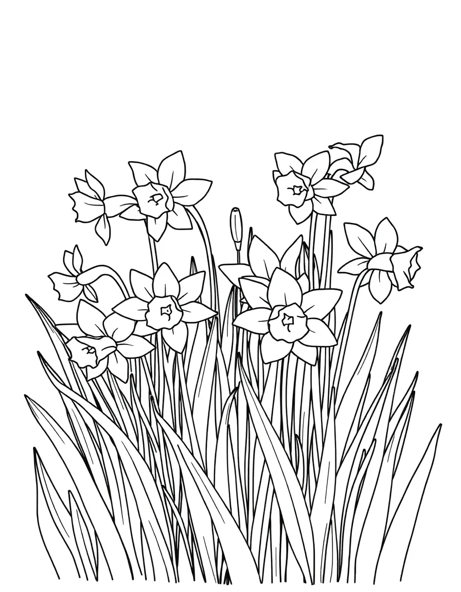 A garden of daffodils swaying in a gentle spring breeze