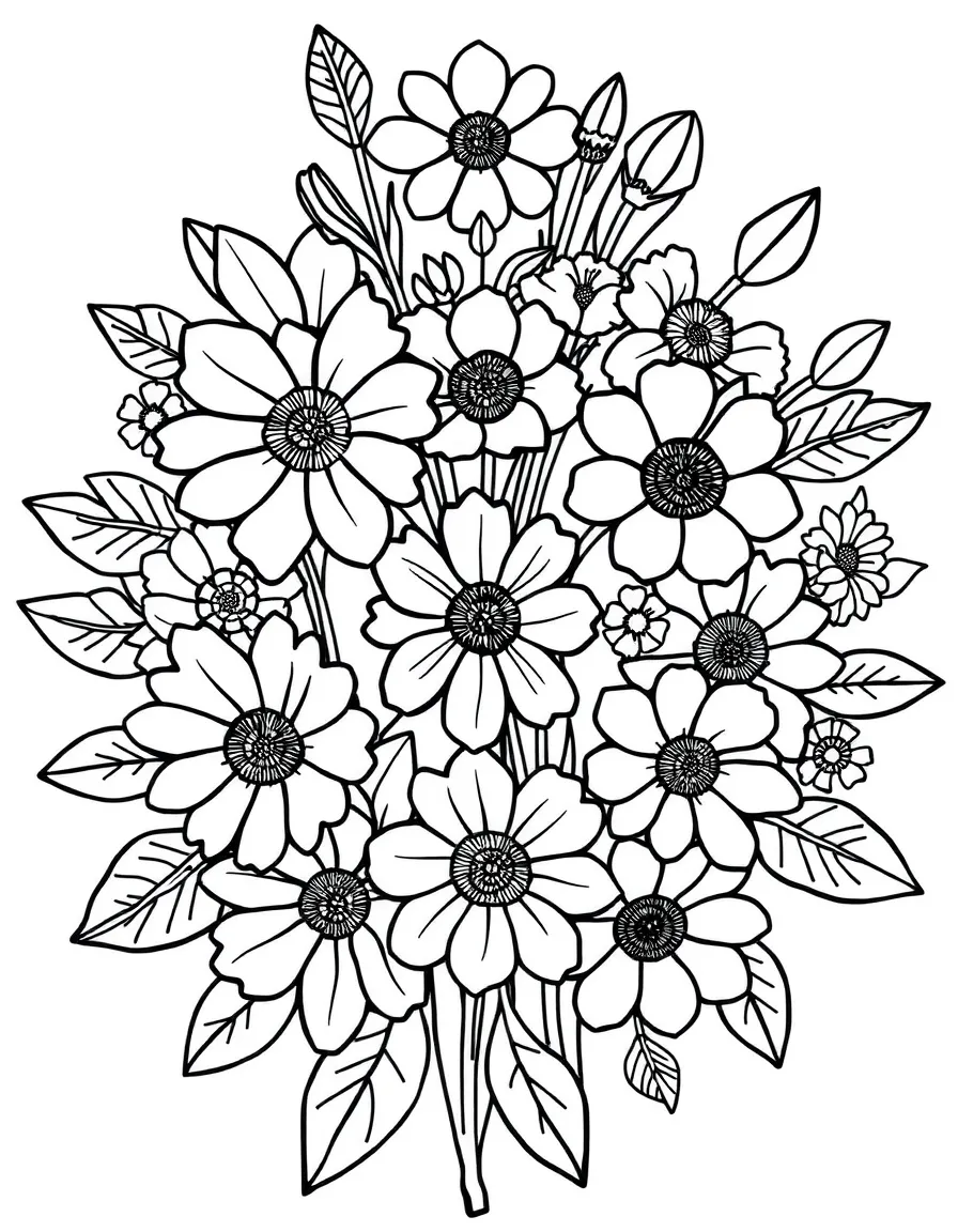 An array of spring flowers arranged in a color wheel pattern