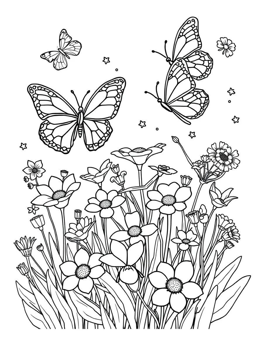 Butterflies dancing around a spring flower garden