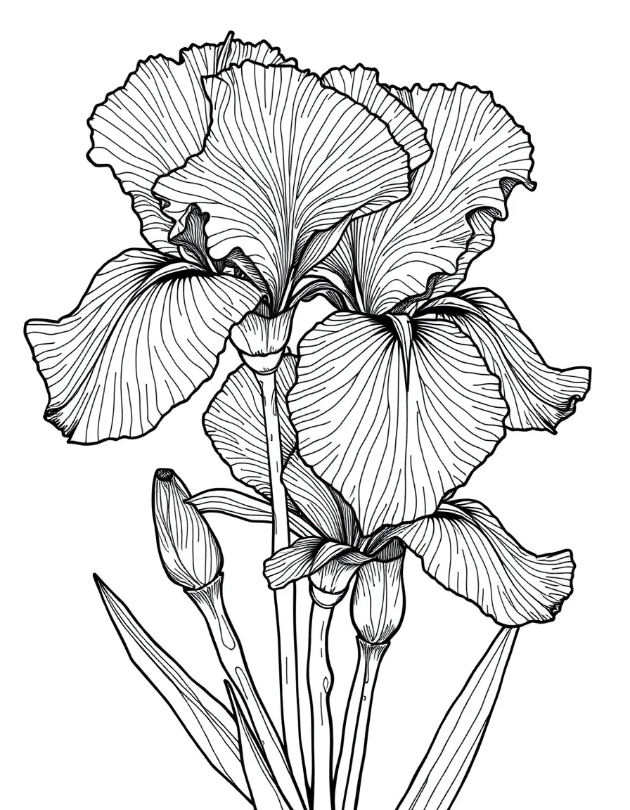 Iris flowers with intricate petal patterns and textures