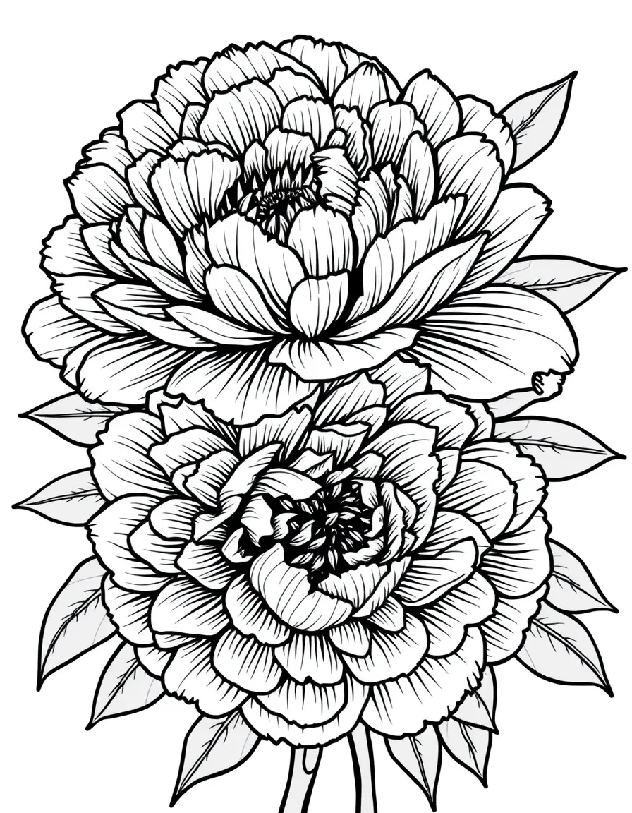 Peonies with layered petals unfolding in intricate patterns