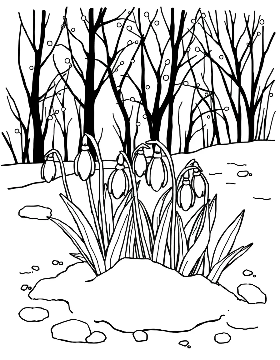 Snowdrops pushing through melting snow in early spring