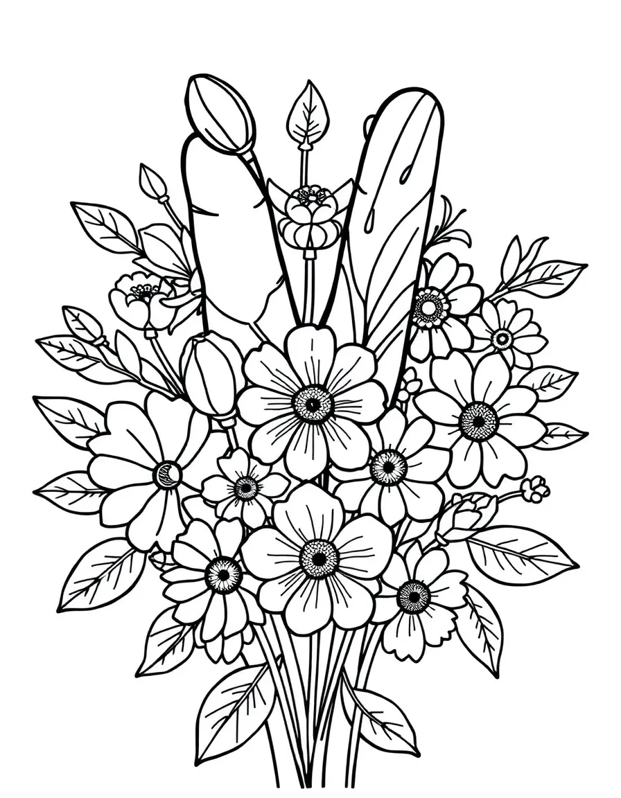 Spring flowers arranged in a peace sign pattern