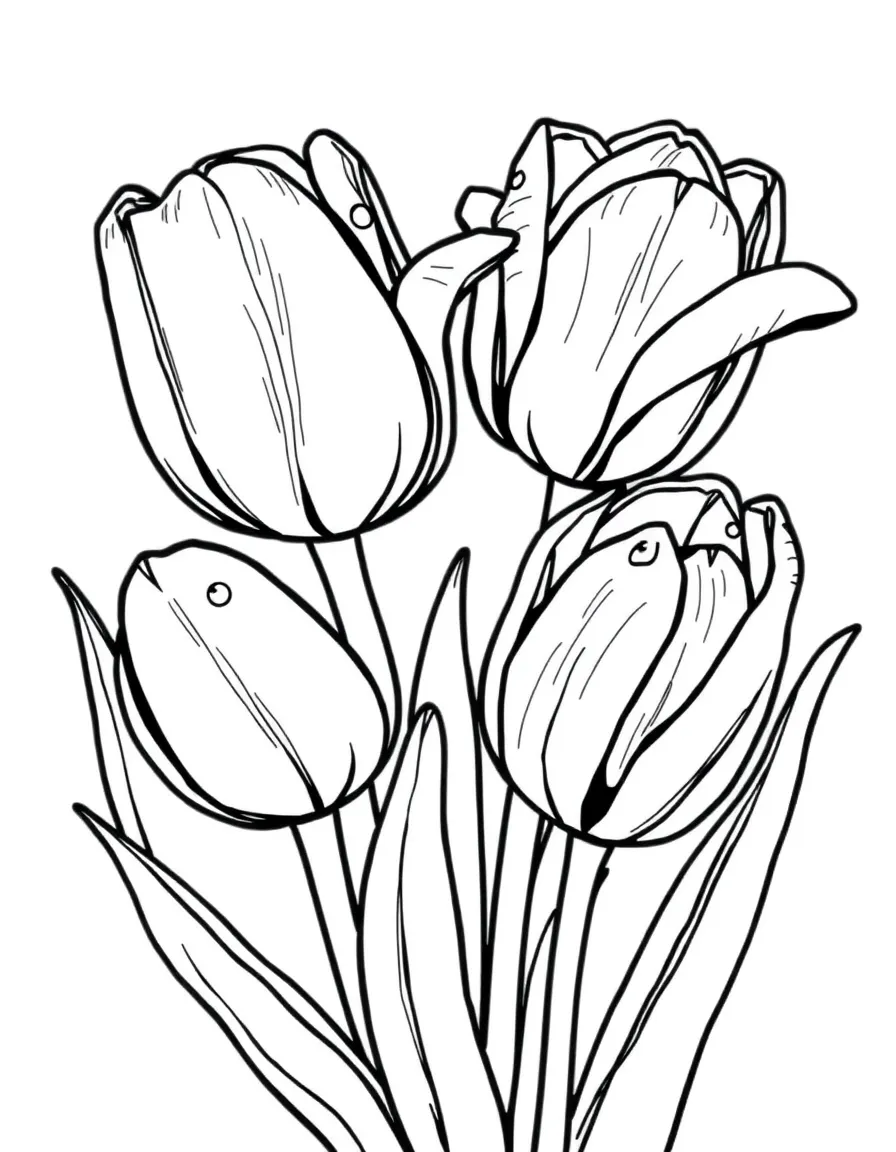 Tulips with raindrops glistening on their petals