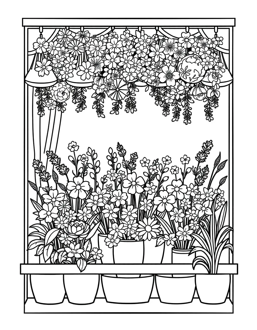 A flower shop window displaying spring bouquets