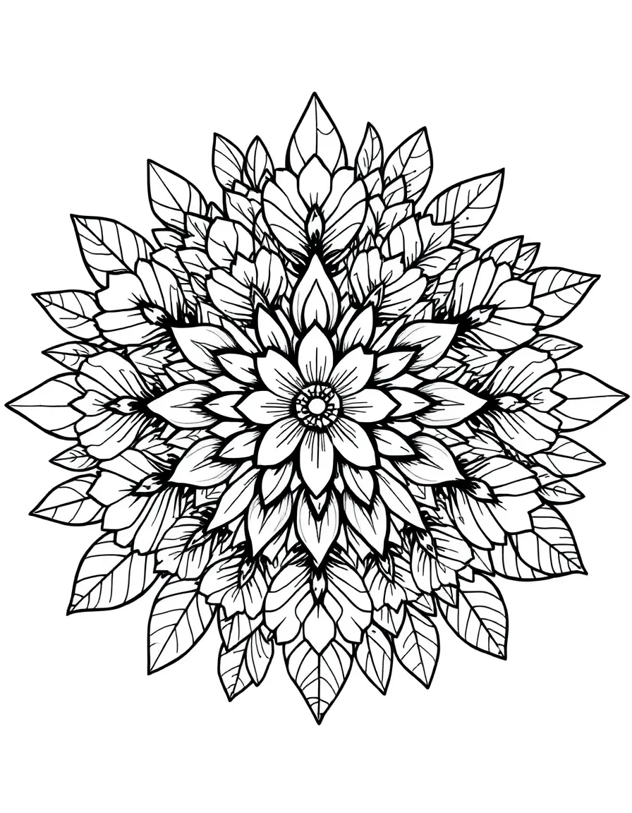 A nature mandala created with spring flowers and leaves