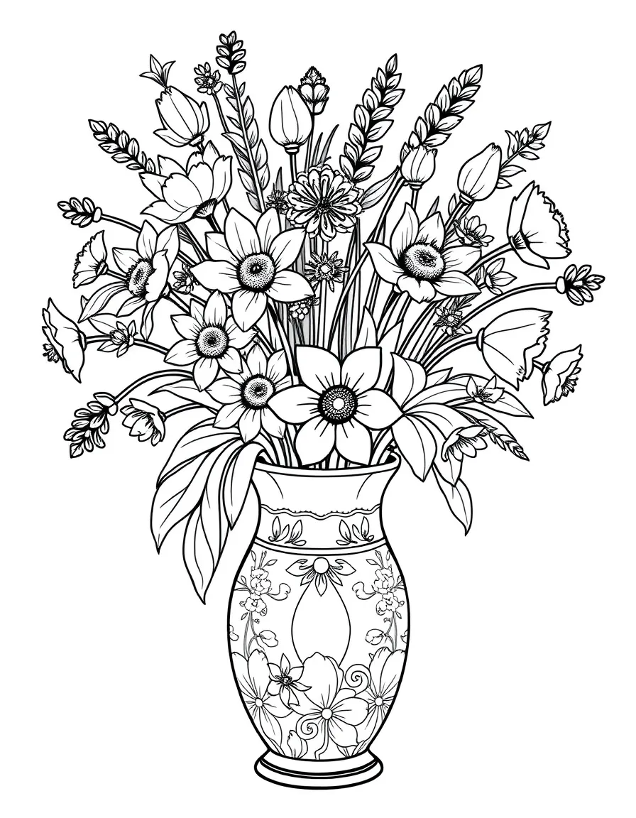 A still life of spring flowers in a decorative Easter vase