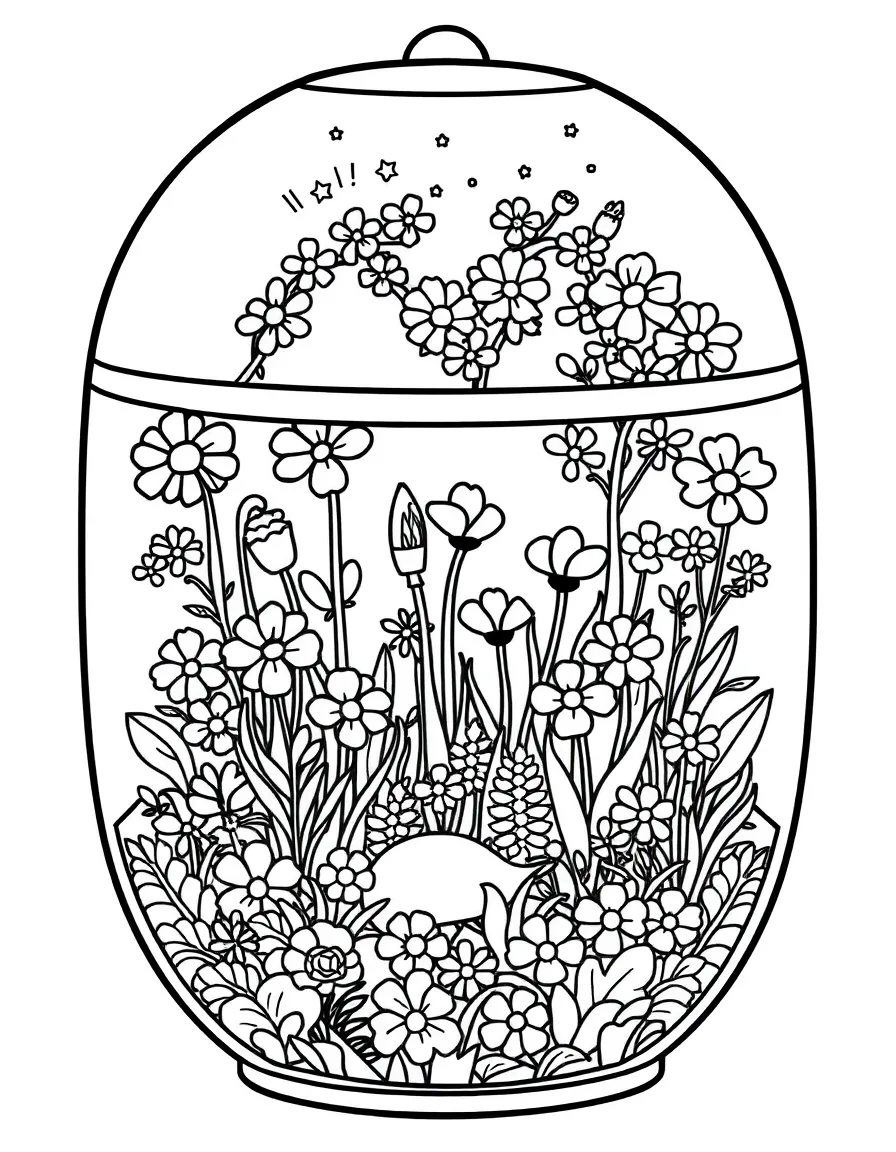 A terrarium filled with miniature spring flowers and scenes