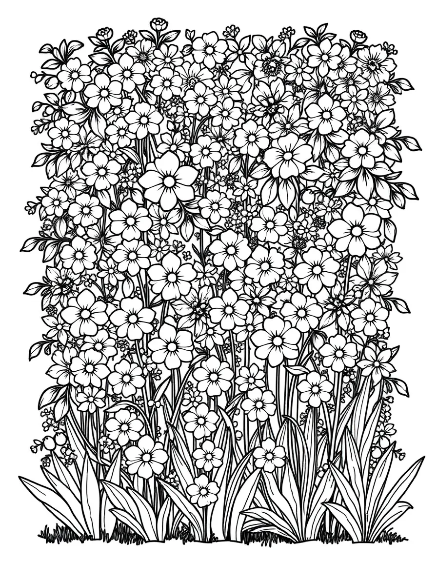 A vertical garden wall covered in spring blooms