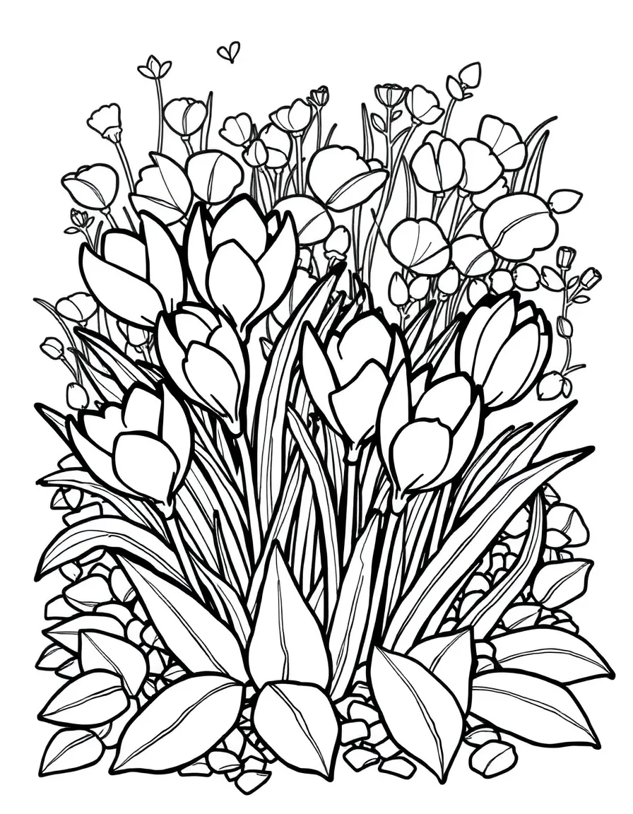Crocus flowers pushing through a blanket of leaves