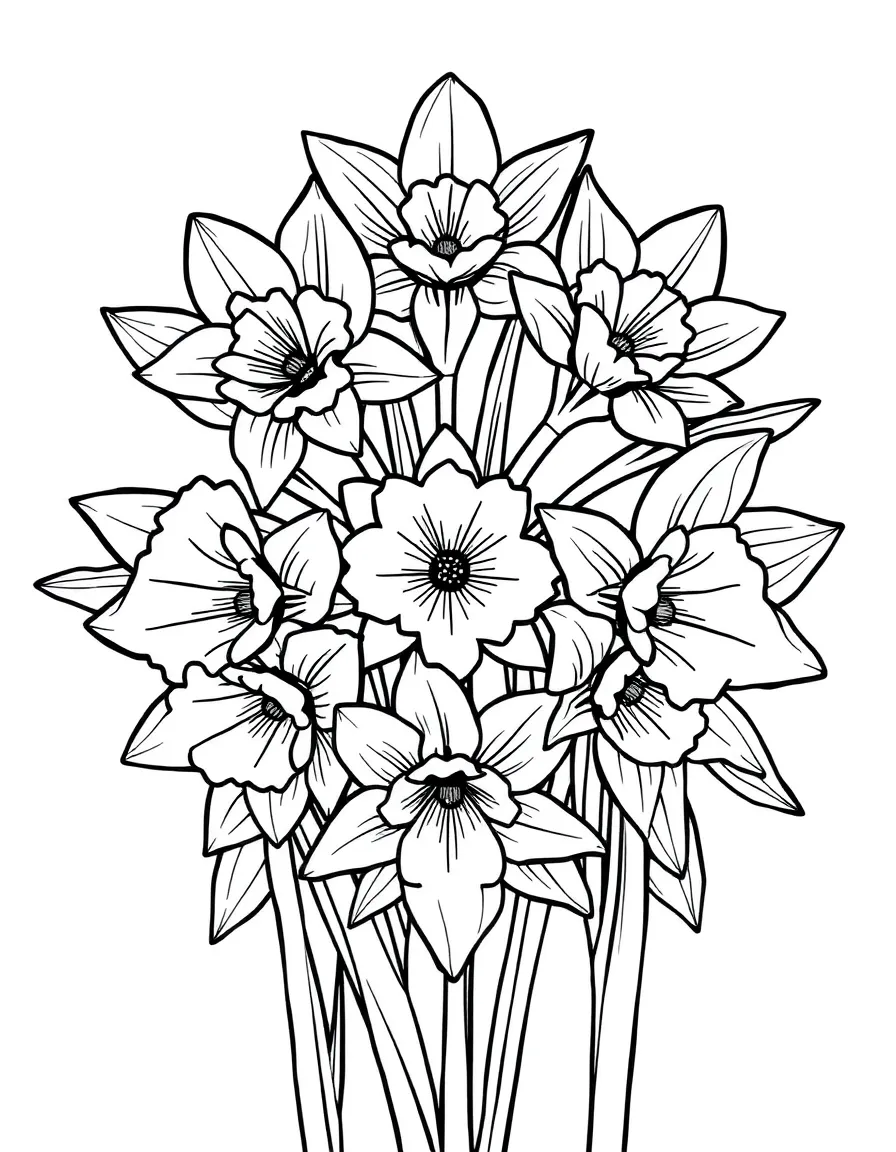 Daffodils arranged to form a sunburst pattern