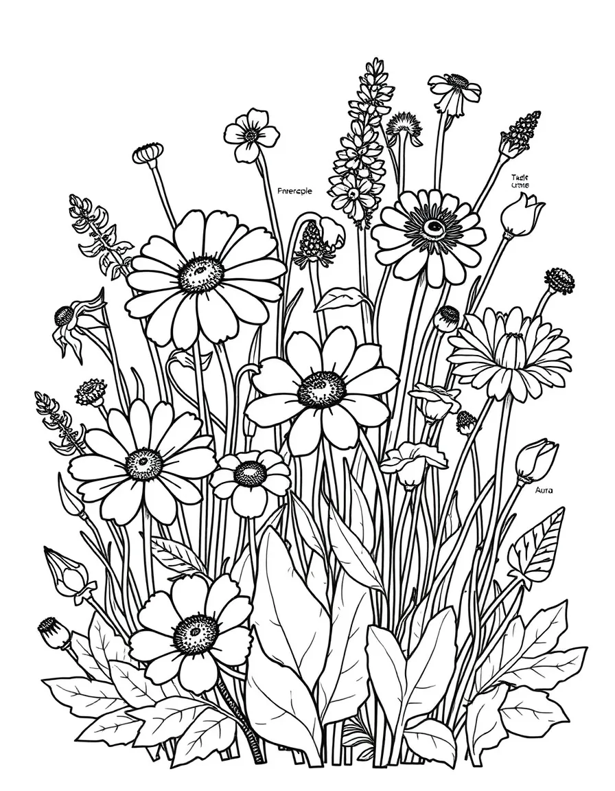 Edible flower garden with labeled culinary uses