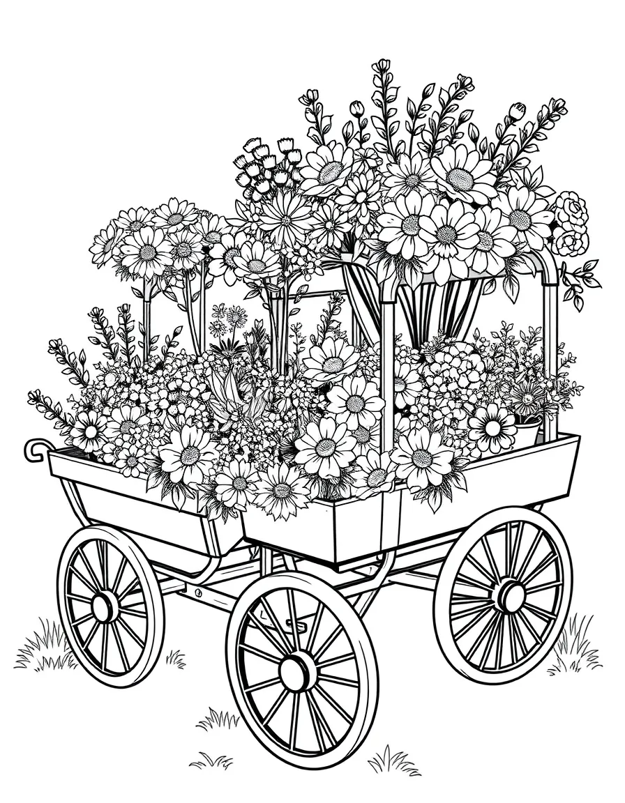 Flower carts filled with spring blooms for sale