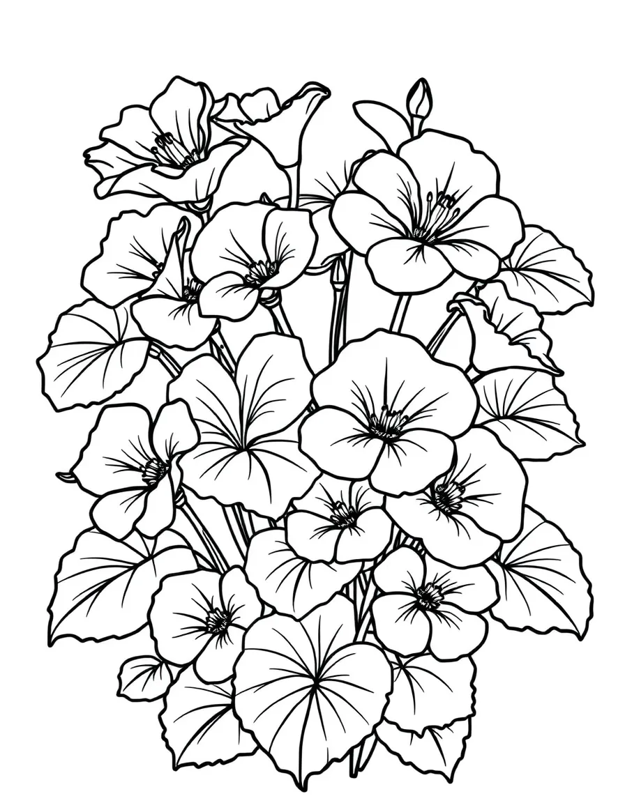 Nasturtiums with their lily pad leaves and bright flowers