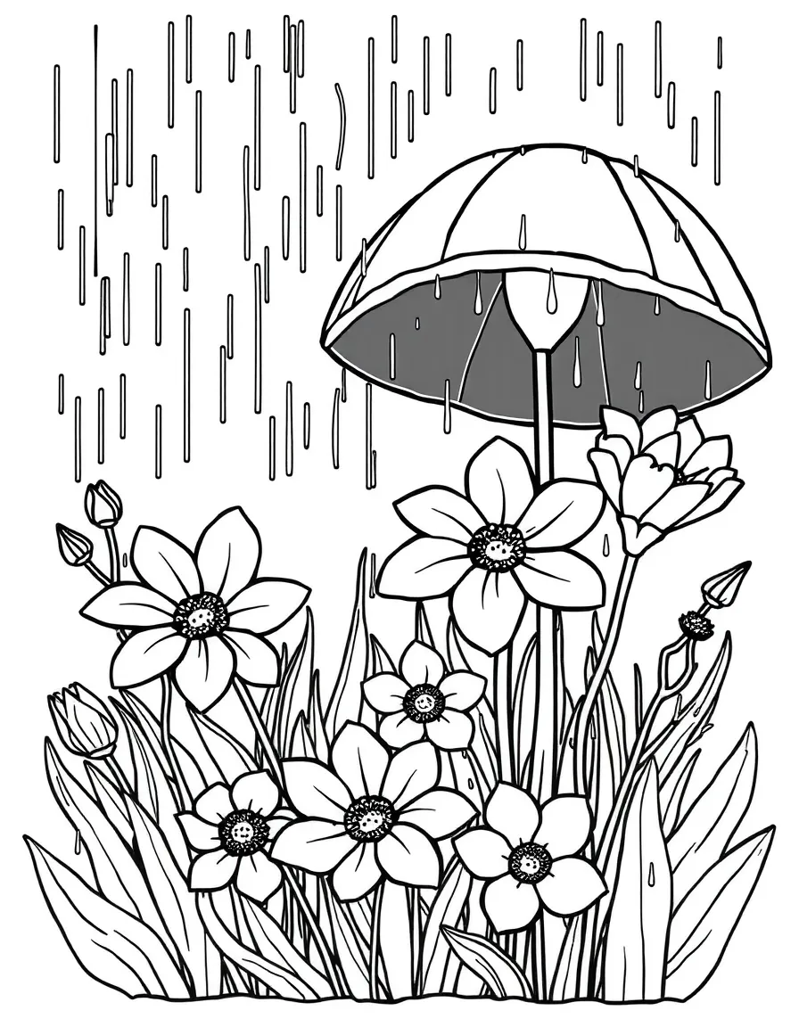 Rain garden with spring flowers that love moisture