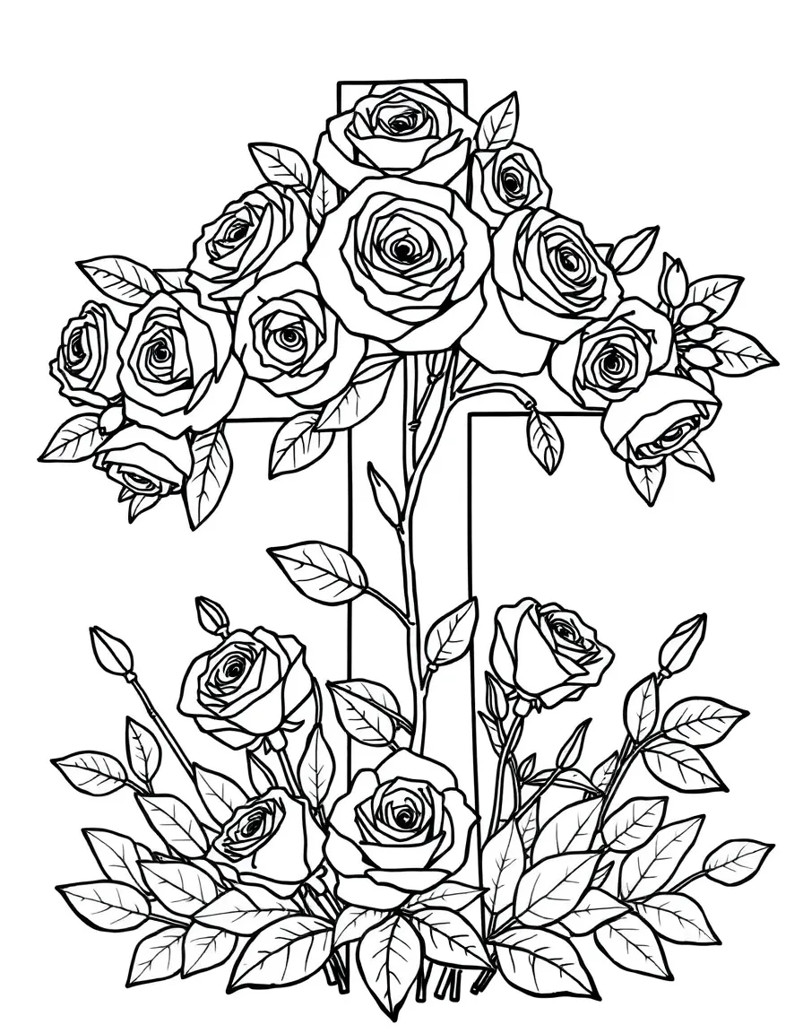 Roses forming an Easter cross in a garden