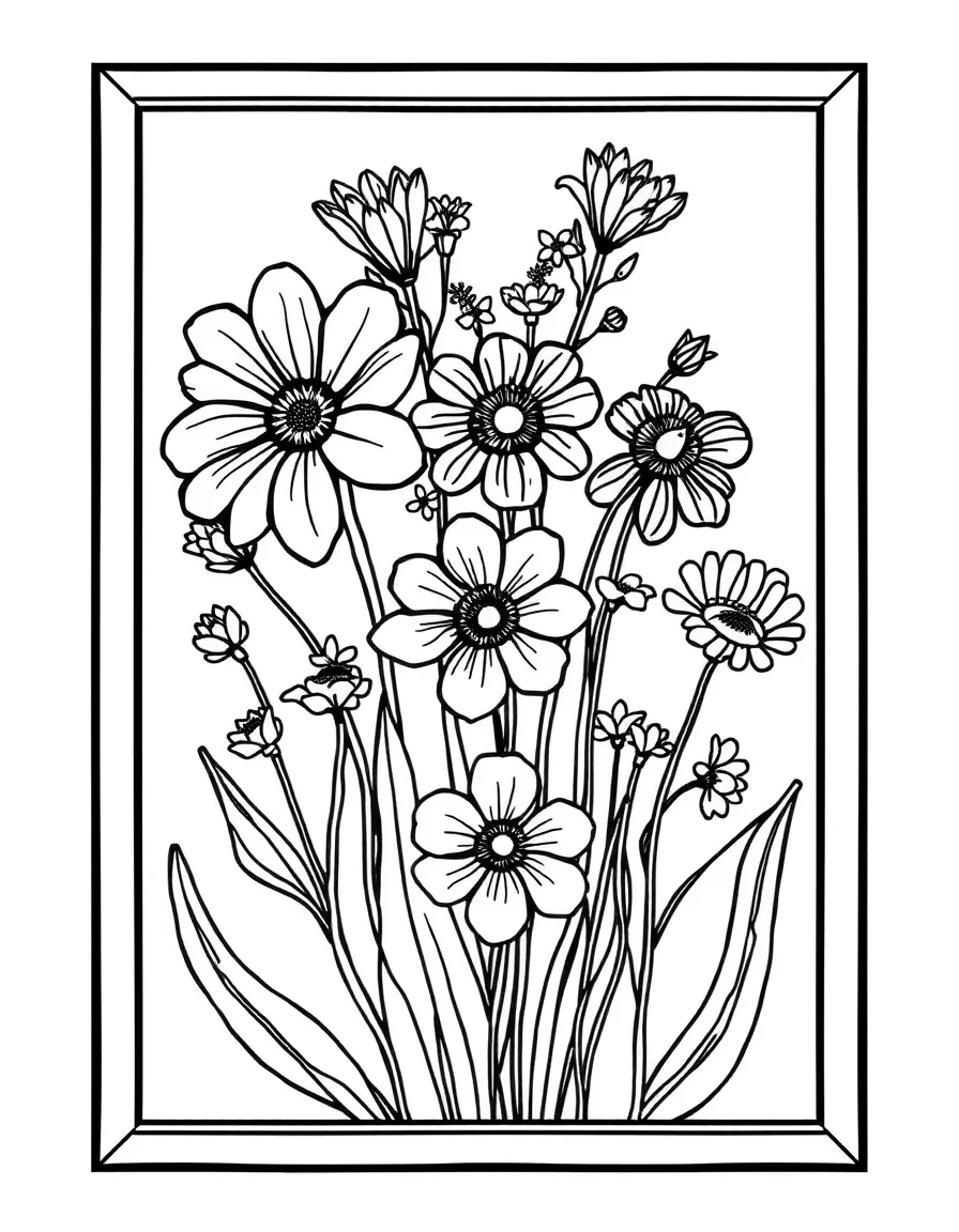 Spring flowers pressed in a glass frame