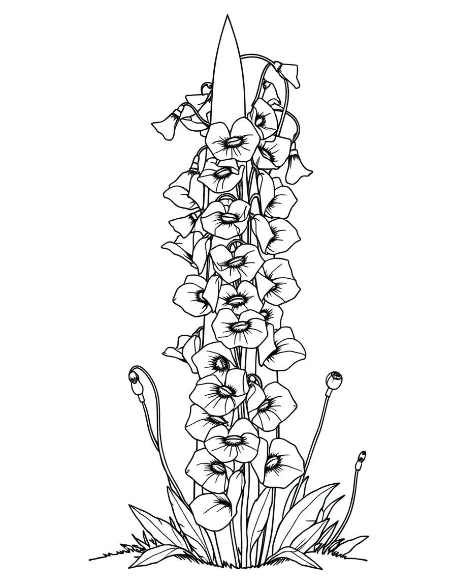 Sweet peas climbing a garden obelisk