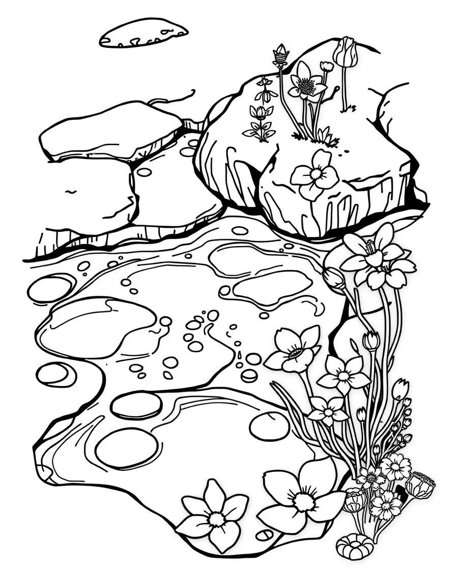 Tidal pools with spring algae and sea flowers