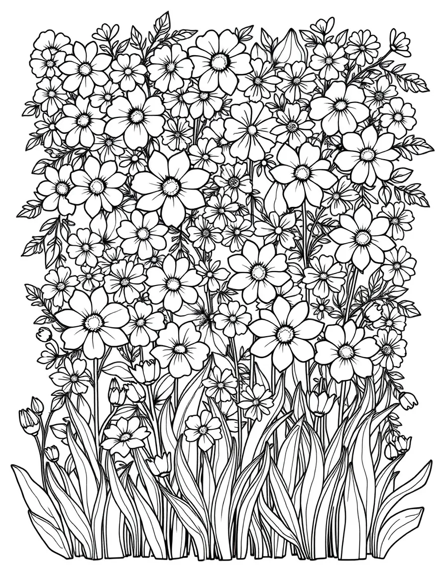 Wall of spring flowers creating a living tapestry