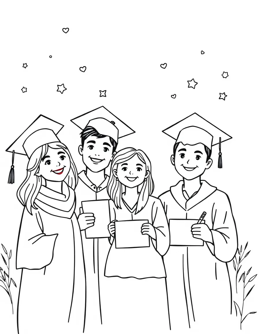 A family graduation celebration with caps and diplomas