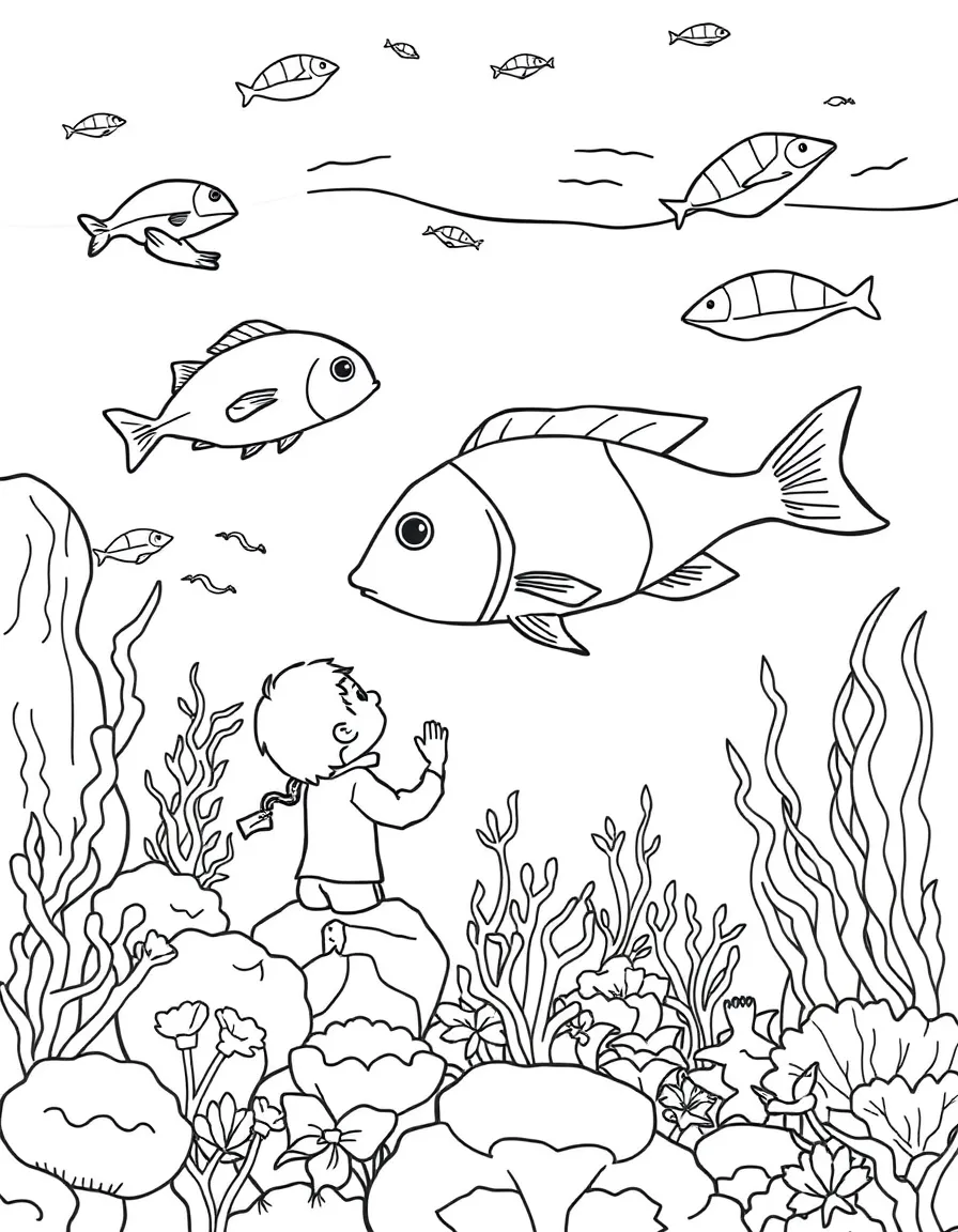 Family day at the aquarium with fish and sea creatures