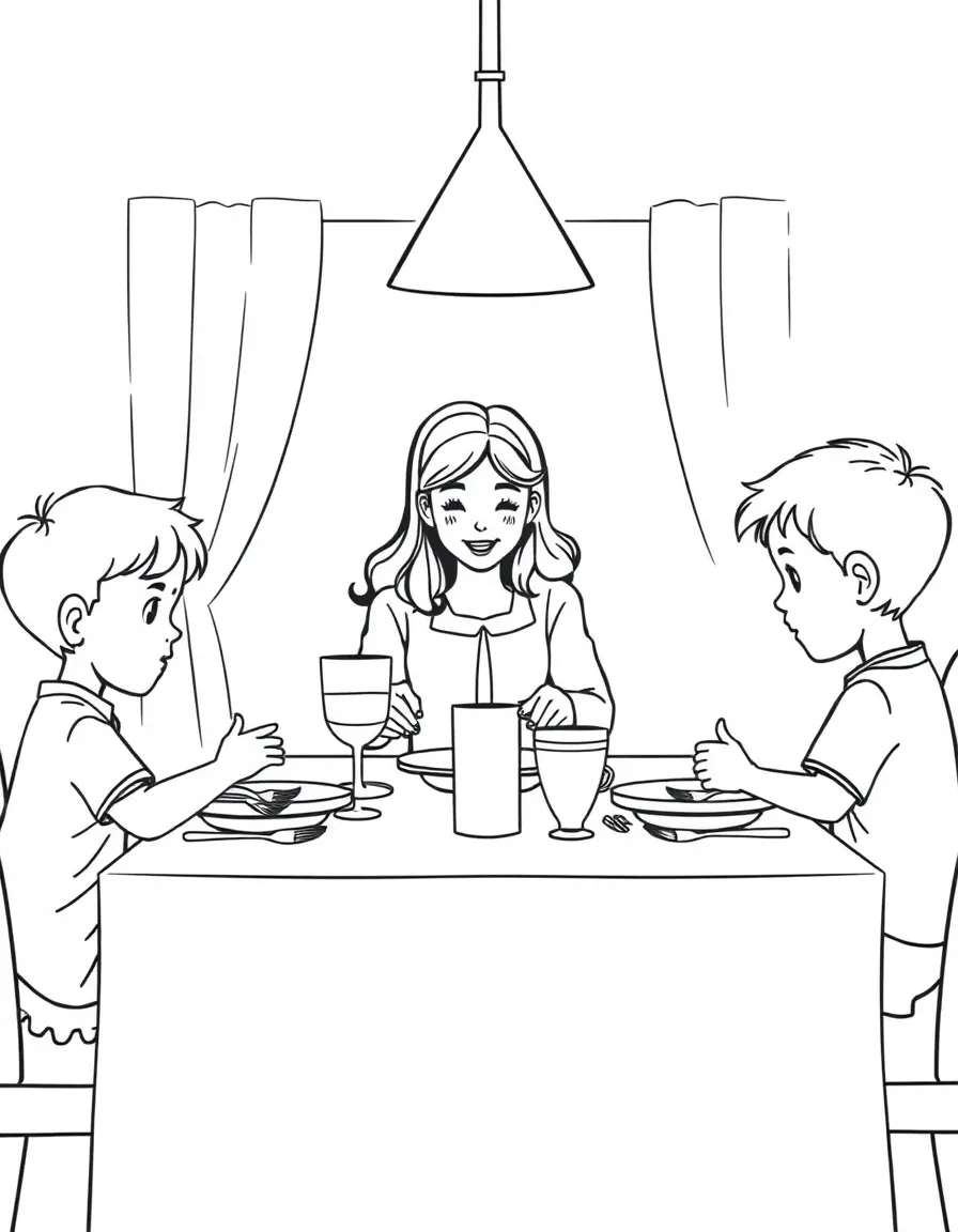 Children helping parents set the dinner table
