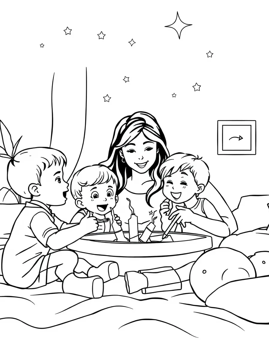Single parent and children having a game night