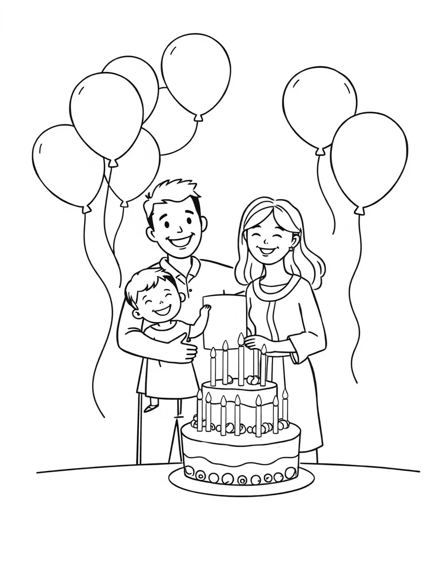 Adoptive family celebration with balloons and cake
