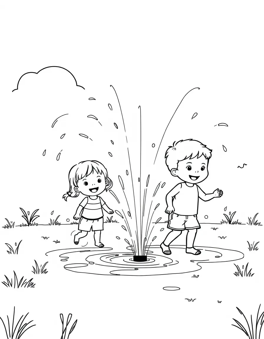 Kids playing in sprinklers on a hot summer day
