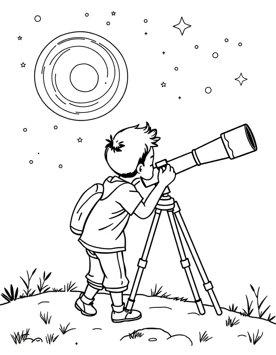 Brothers and sisters stargazing with a telescope