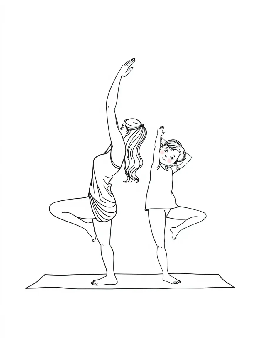 Mom and child doing yoga poses together