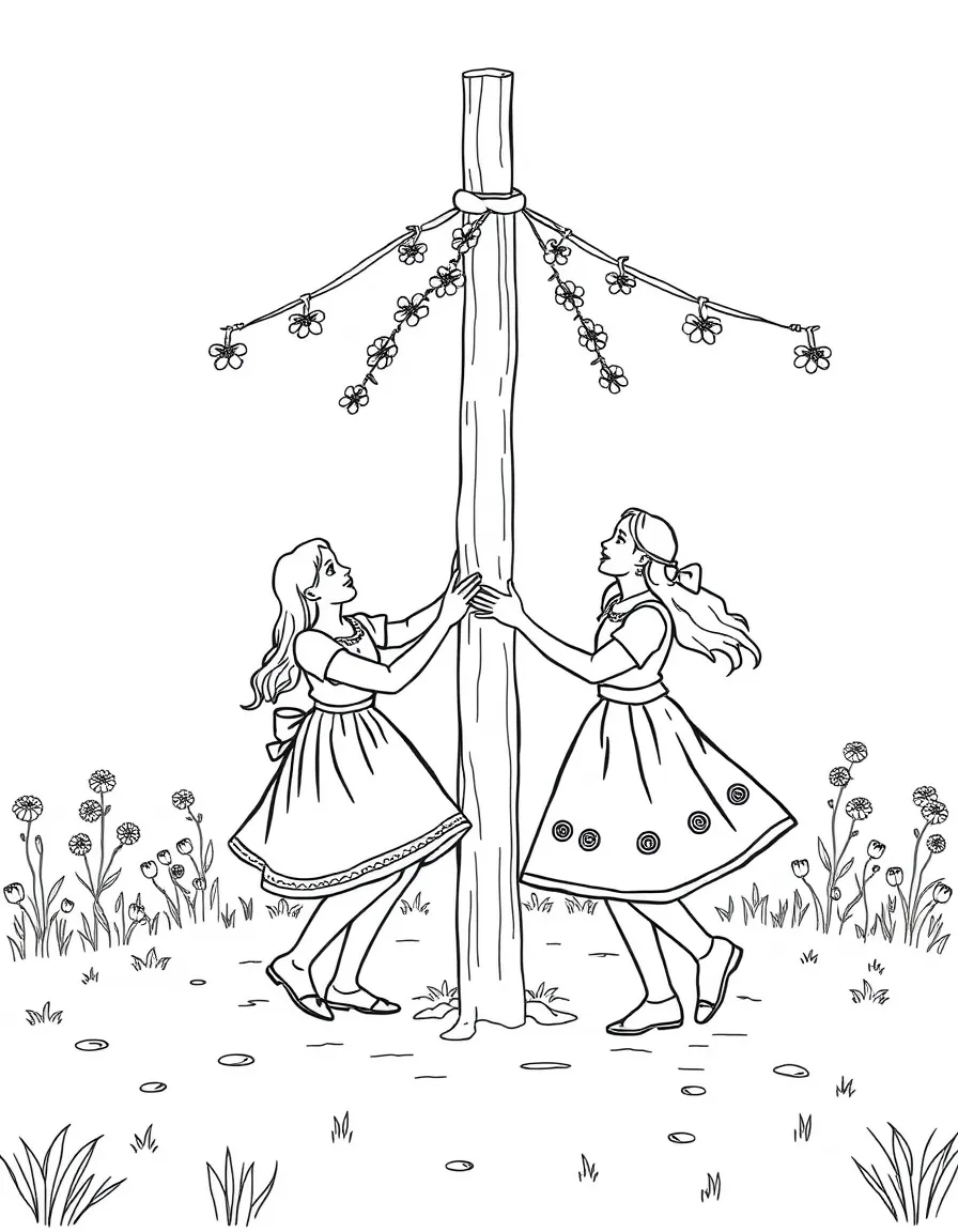 Swedish family dancing around a Midsummer pole