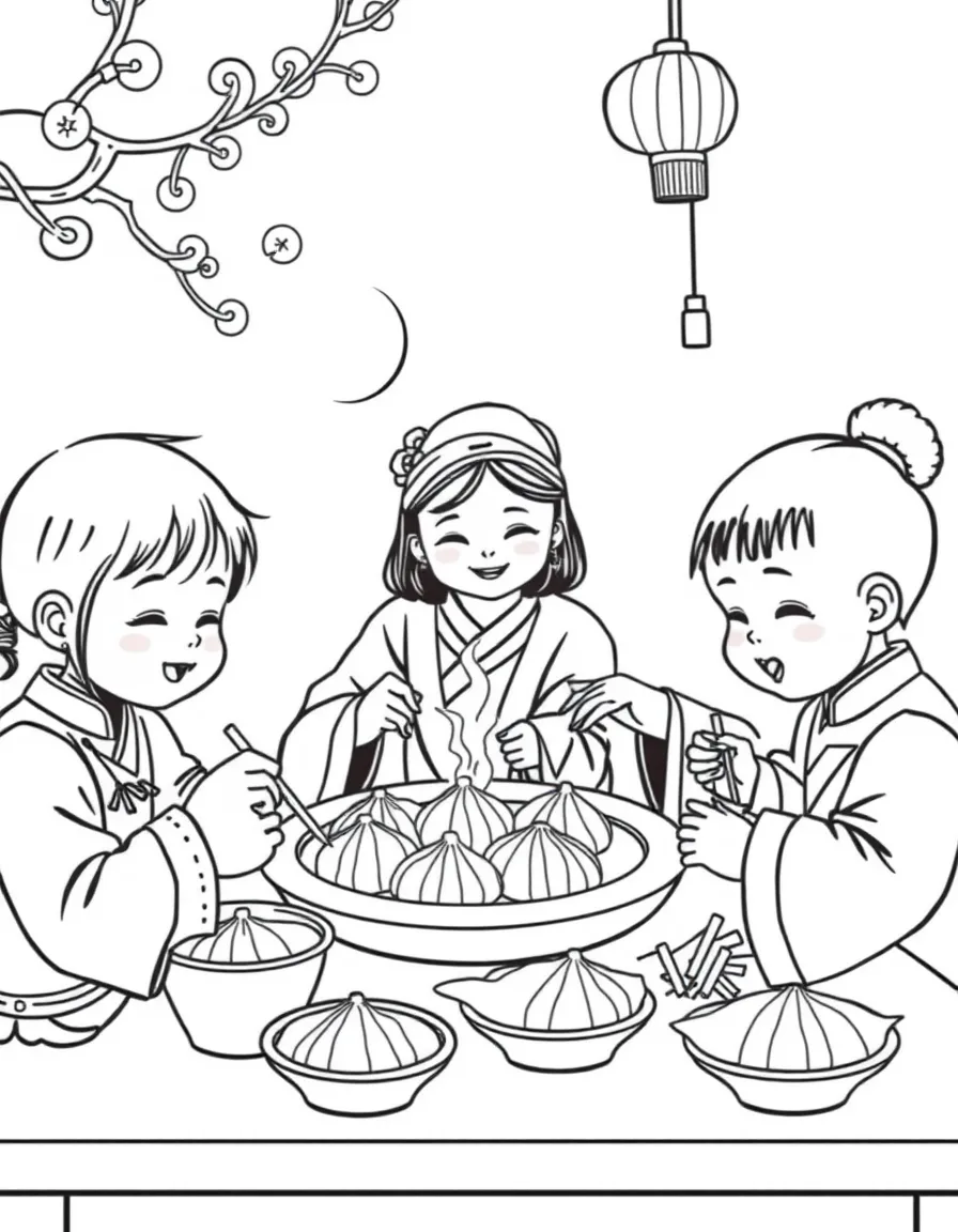 Chinese family making dumplings together for New Year