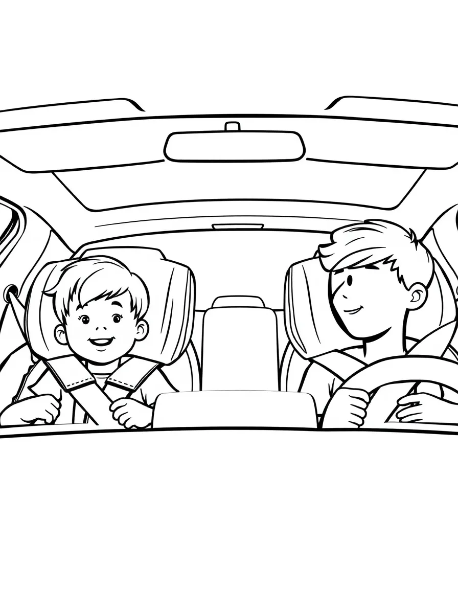Children in car seats with parents driving